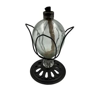 Vintage Glass Globe Tabletop Torch Oil Lamp Boho Cottage Core Fairy Garden